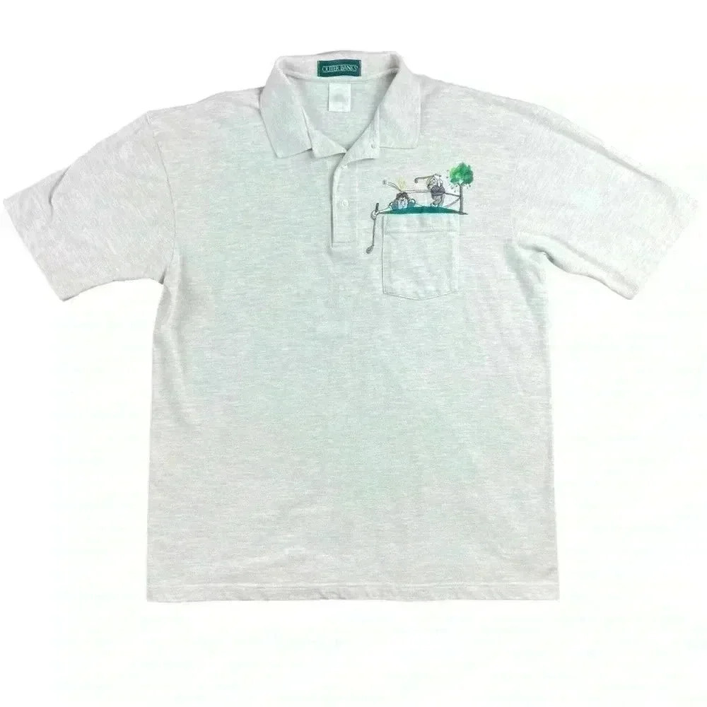 OUTER BANKS Gray/White Men XL Golf Humor Collared Embroidered Polo Button Shirt